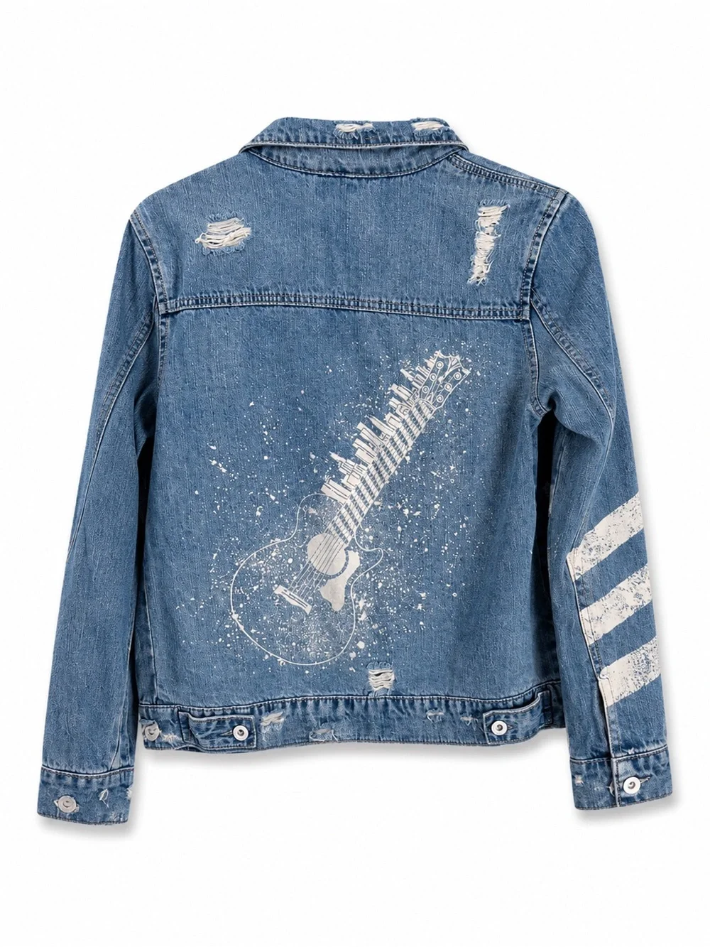 Girls' Light Blue Denim Jacket with Stud & Stripe Details